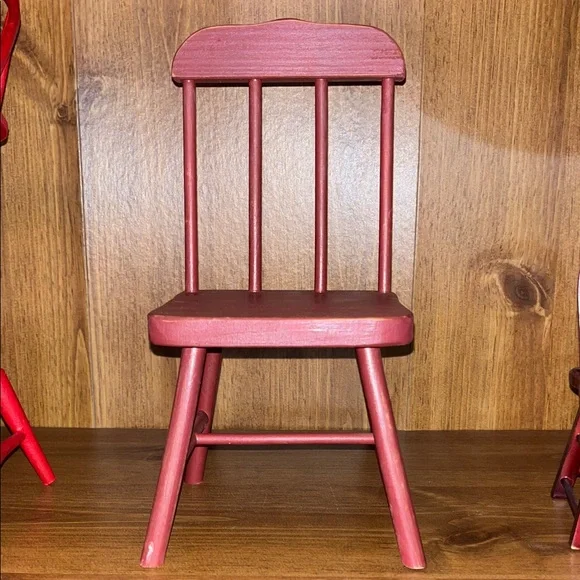 Set of 3 Miniature doll, Red and Burgandy painted Wooden Chairs, 3rd chair sold - Picture 4 of 10